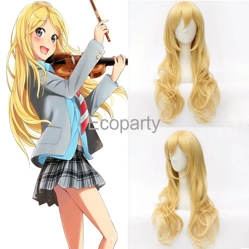 

Anime Your Lie In April Miyazono Kaori Cosplay Wig For Women Golden Long Curly Hair Synthetic Wig Halloween Party Role Play Prop