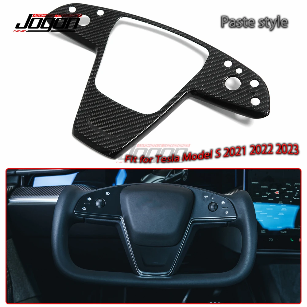 

Interior Protective Steering Wheel Frame Cover Trim For Tesla Model S 2021-2023 Bright Carbon Fiber Steering Wheel Strip Sticker