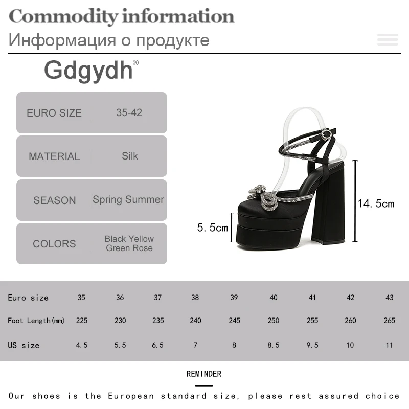 Gdgydh Platform Heels for Women Closed Toe Block Heels Rhinestone Heeled Sandals Bow Ankle Strap Buckles Dress Women Pumps