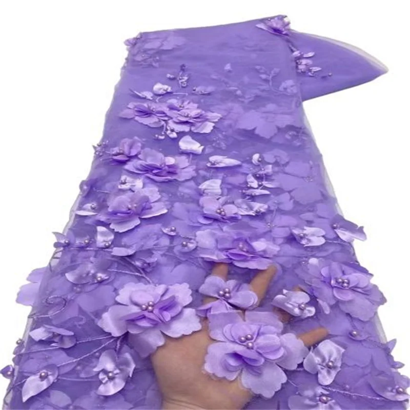 Фиолетовая новейшая дешевая вышивка 3d Цветочный французский Тюль кружевная