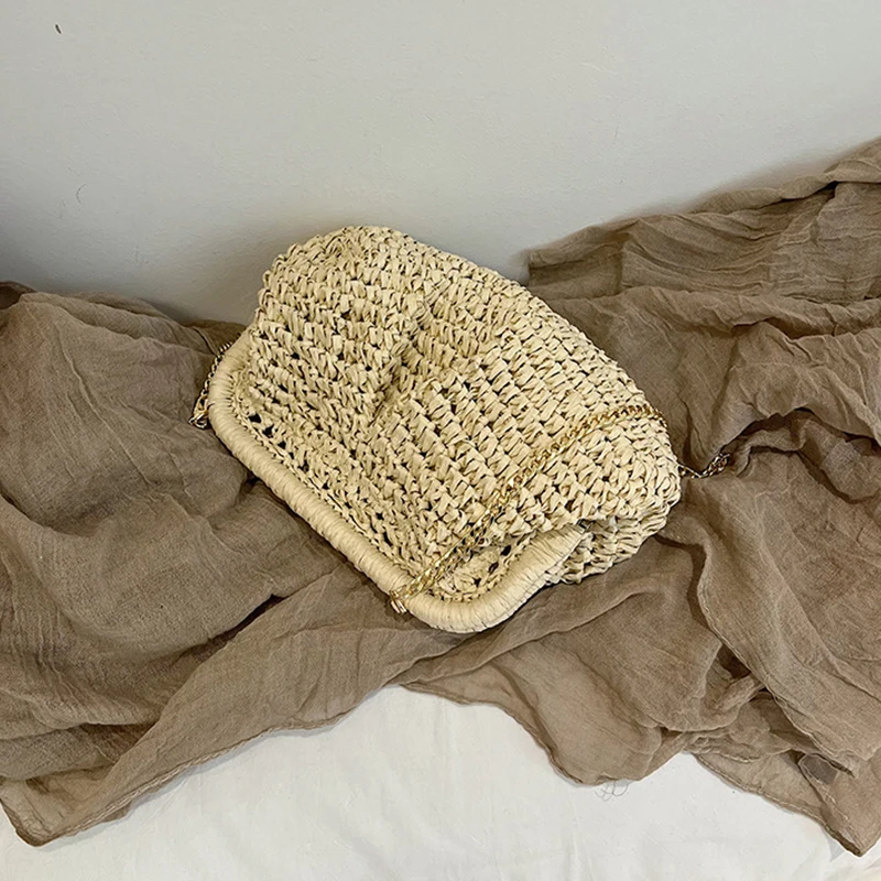 Женский соломенный клатч на застежке модный Дамский кошелек цепочке Пляжная