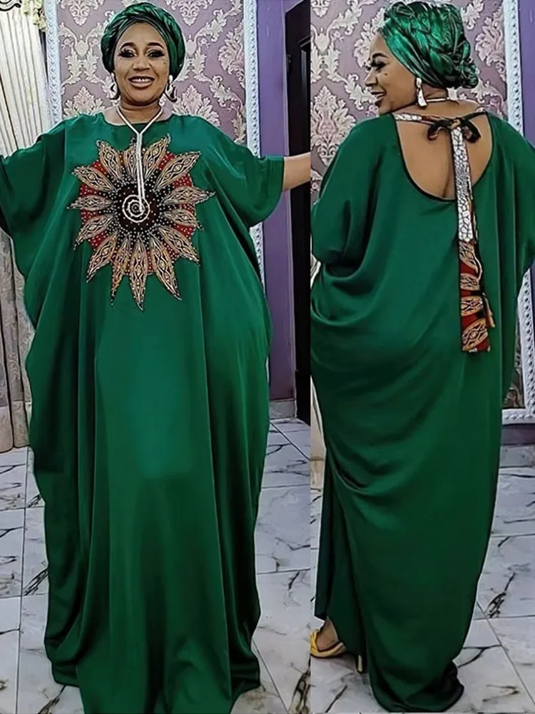 

Long African Maxi Dress Women Lace Up Backless Loose Batwing Sleeve Boubou Summer New Print Dashiki Robes Africa Clothing Dress