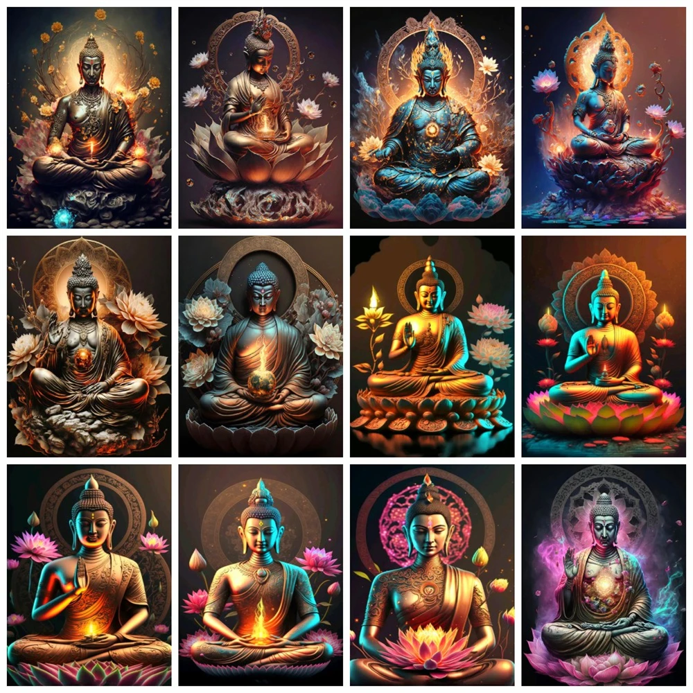 

Huacan 5d Diamond Painting New Buddha Lotus Full Square/round Embroidery Mosaic Religion Fantasy Home Decor