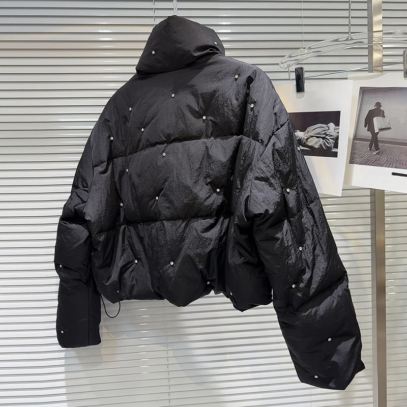 KBQ однотонные лоскутные пуховики с бриллиантами для женщин уличная одежда