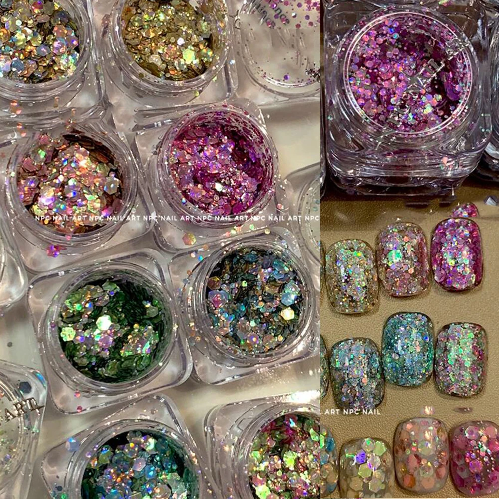 

1Box Korean Holographic Chunky Nail Glitter Colorful Round Hexagon Mix Sequins Slice Gel Polish Manicure Accessory Decoration #&