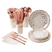 175pcs rose gold dot paper tableware paper plates cups napkin supplies for party