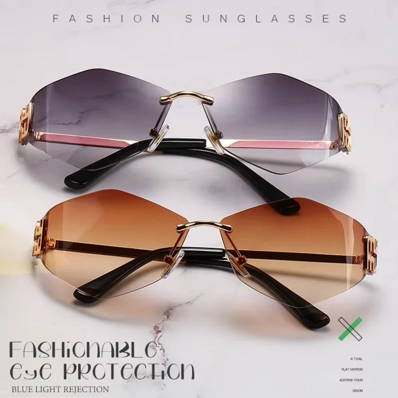 Mu ромб модные роскошные женские солнцезащитные очки без оправы брендовые