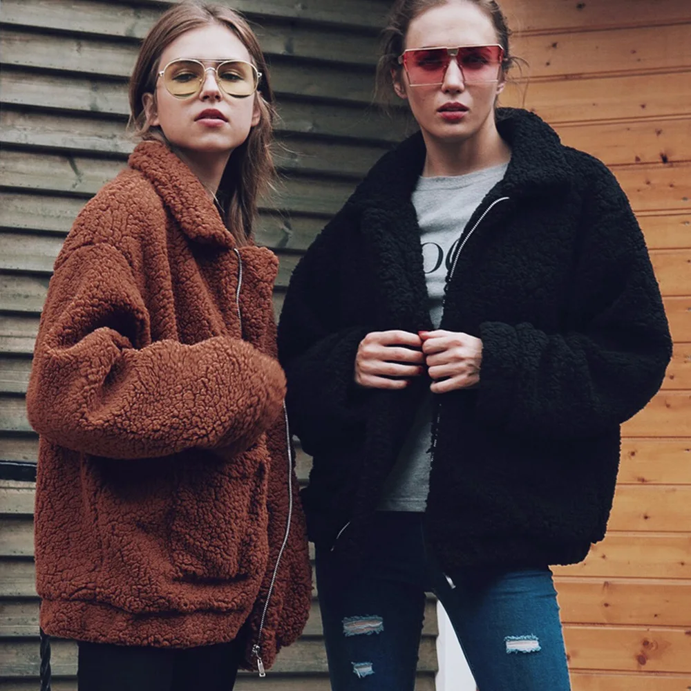 Zipper Solid Color Pure Faux Fur Tendy Fur Jacket Casual Coat Women's Fashion In Autumn  Winter Short  Winter Coat Women