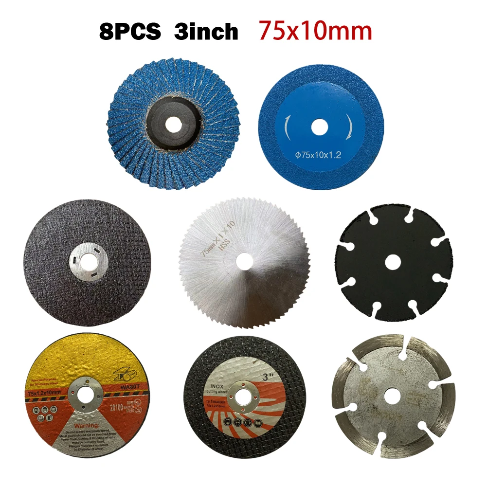 

8PCS Angle Grinder Attachment For 3 Inch 75mm Angle Grinder Steel Stone Sanding Disc Cutting Carbite Cutting Disc