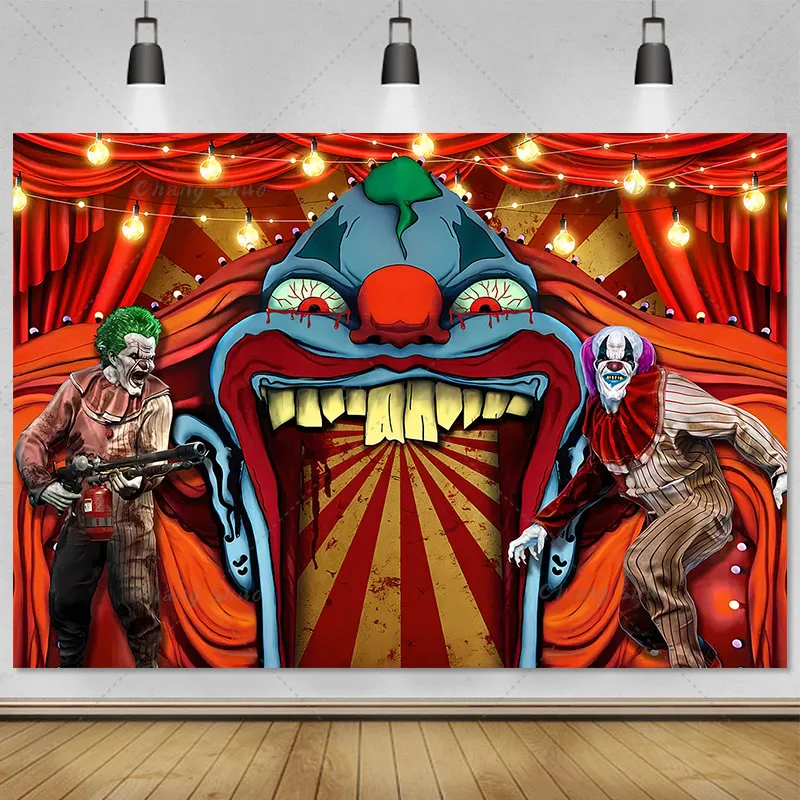 Большой фон с изображением злого клоуна баннер декорация для сцены оформление