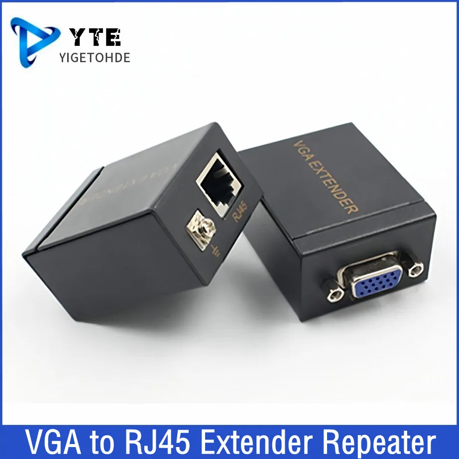 

YIGETOHDE 1 Pair Receiver Transmitter VGA to RJ45 Extender Repeater By Cat5e/6UP to 60M VGA UTP For PC Laptop Computer Projector