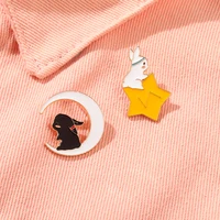 the untamed enamel pins black white rabbit moon star brooch bag cloth lapel pin badge cartoon animal jewelry gift drop shipping