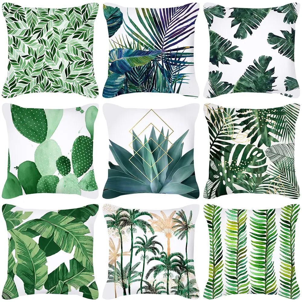 

tropical palm tree banana leaf Geometric Leaf Cushion Green Cactus Floral Pillow For Home Sofa Decorative Linen Throw Pillowcase