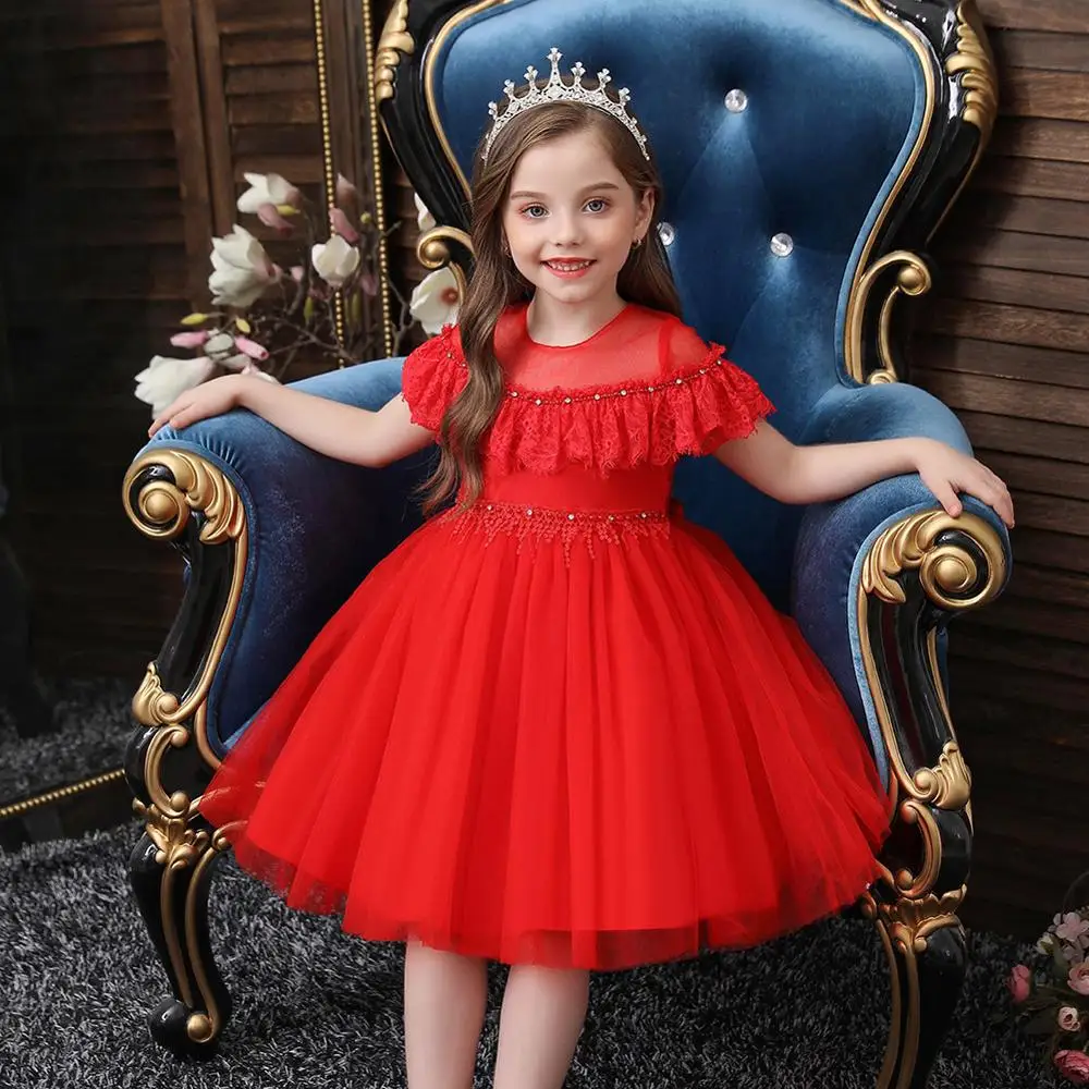 

2020 New Kids Dresses For Girls Princess Dress Baby Dress Lace Children Wedding Dress Newborn 1st Birthday Party Clothes 5 Years