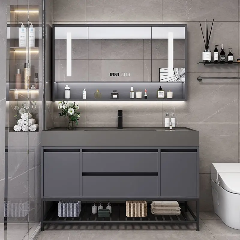 

Luxury Bathroom Sink Cabinets Minimalist Modern Integrated Washbasin Smart Mirror Cabinet Bathroom Vanity Bathroom Furniture