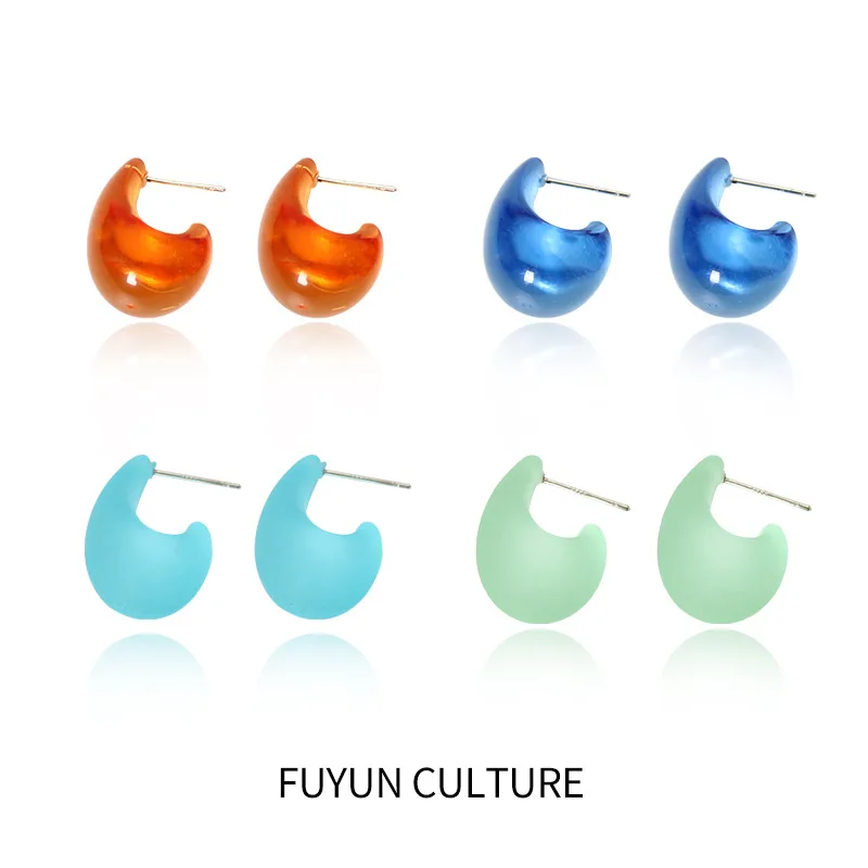 

Vintage Fashion Type C Hoop Earrings for Women 2022 Sweet Lovely Candy Colors Acrylic Resin Earrings Party Jewerlry Accesories