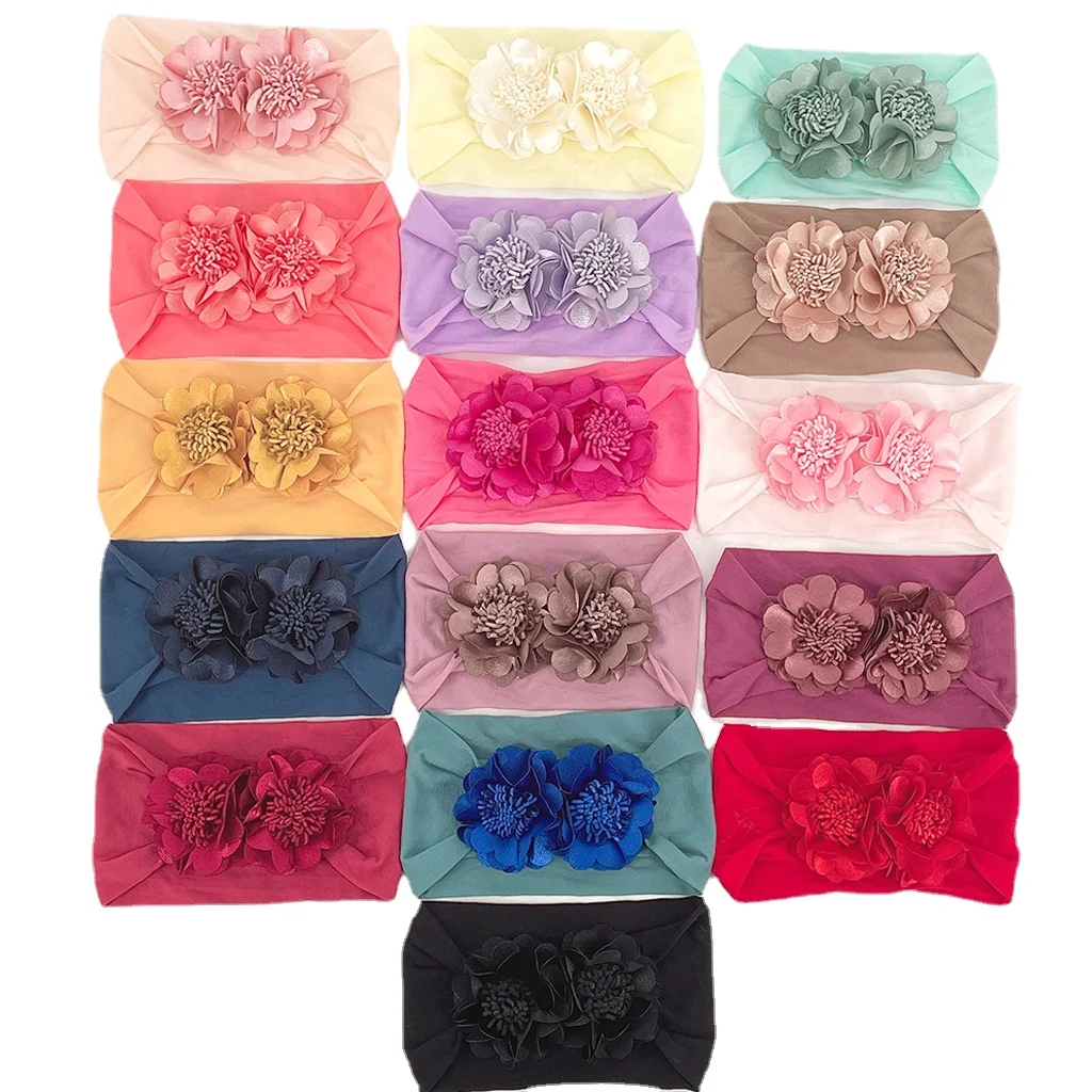 

Повязка на голову для новорожденных, тюрбан нейлоновый мягкий эластичный с милыми цветами для девочек, реквизит для фото, аксессуары для во...