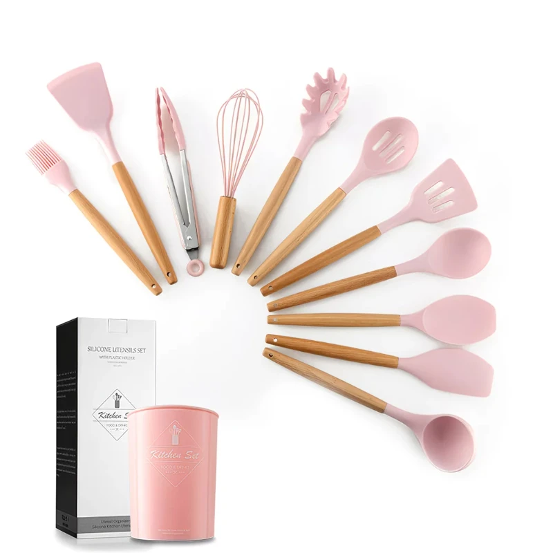 

Kitchen Utensils Set 12 Piece Silicone Cooking Utensils Set Nonstick Kitchenware,Pink