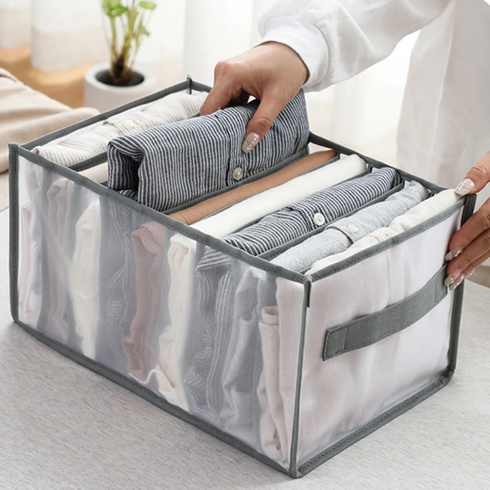 

Clothes Storage Boxs Pants Compartment Storage Box Closet Drawer Mesh Divider Box Stacking Jeans Washable Home Storage Rack