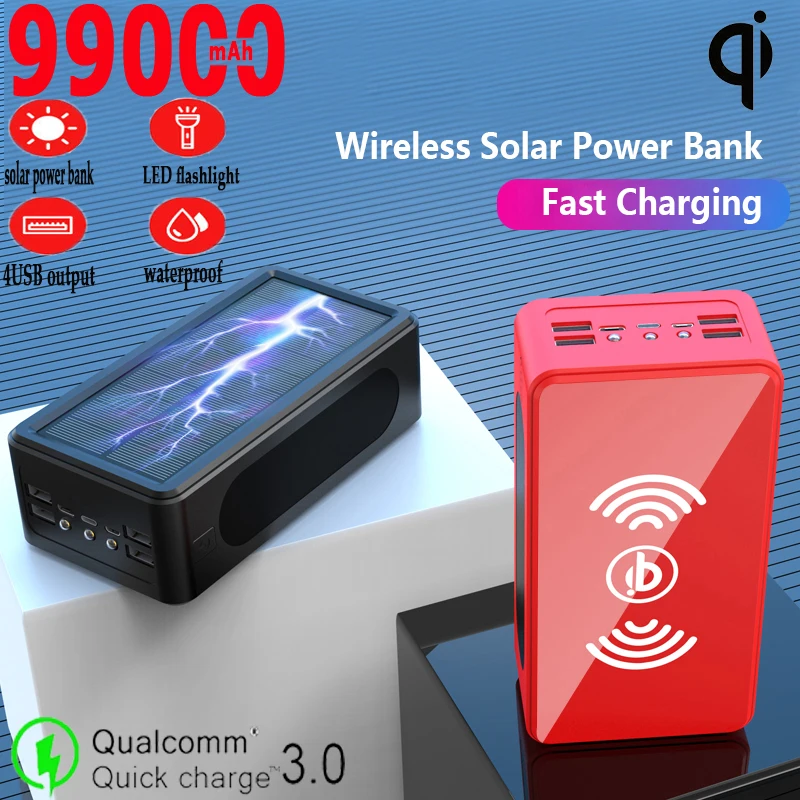 

99000mAh Protable 4USB QC PD 3.0 Power Bank Fast Charging External Battery Charger PowerBank For Xiaomi 10 9