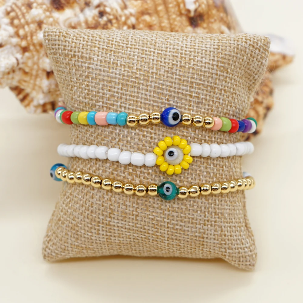 

Free Shipping Evil Eye Multi Color Beaded Bracelets Fashion Jewelry Not Fade Colorful Beads Elasticity Bracelet for Women Men
