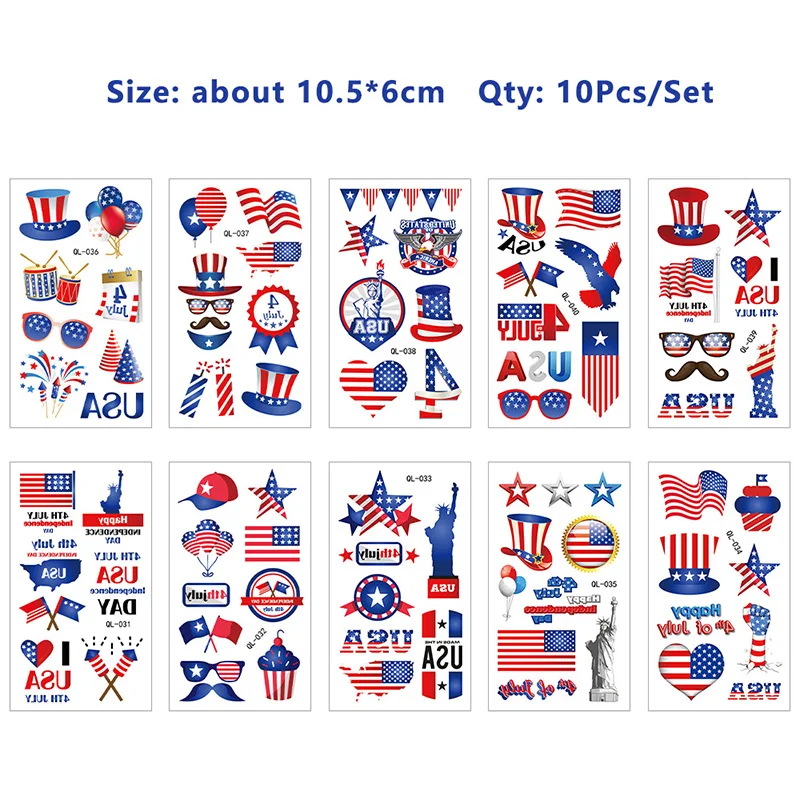 Фото 10 листов День независимости американский флаг татуировки наклейки живопись вечерние временные водонепроницаемые татуировки наклейки лицо боди-арт Декор №2