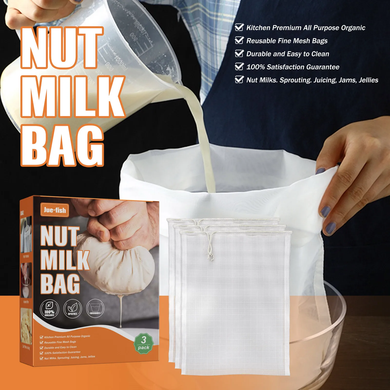

Kitchen Food Reusable Nylon Filter Bags Strainer Soy Milk Wine Filter Bag Nut Milk Bag Tea Coffee Oil Yogurt Filter Net