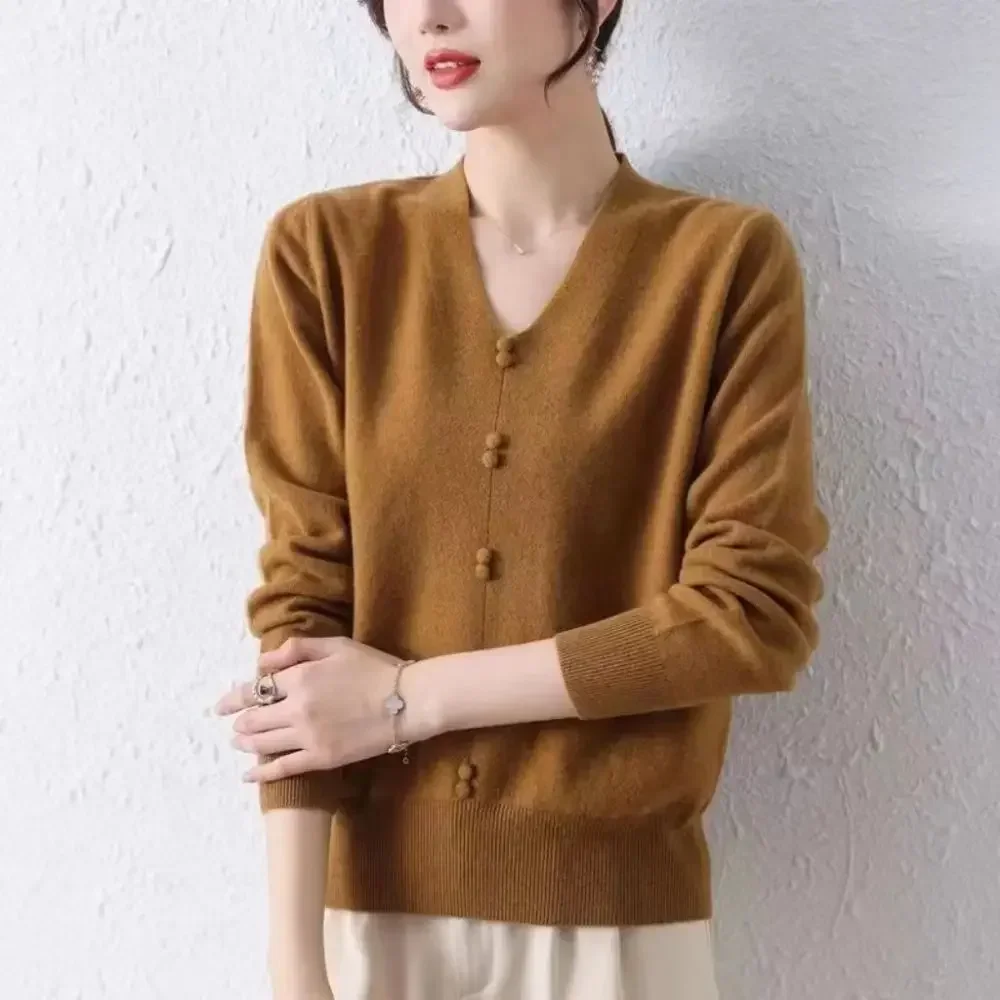 

Женский свитер, зеленые пуловеры, вязаные топы для женщин, зимние пуговицы, Новинка осени 2023, бесплатная доставка, приблизительно высокий