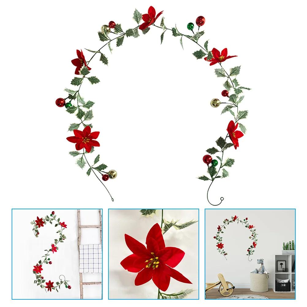 

Garland Christmas Hanging Artificial Rattanoutdoor Flower Leaf Vine Poinsettia Bedroom Tree Ornaments Wall Xmas Flowers Garden