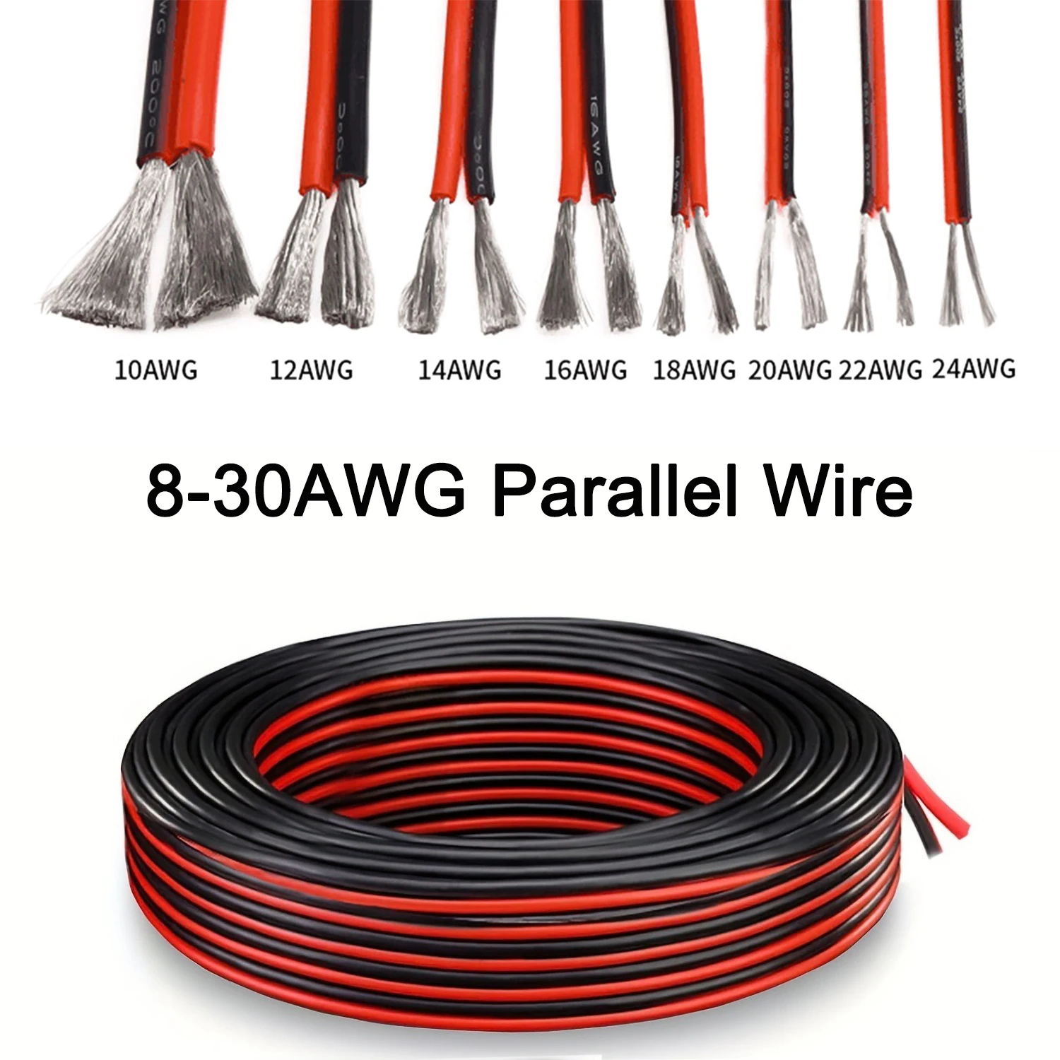 

Силиконовый двухжильный провод красный черный 8-30 AWG 1м/3м/5м/10м
