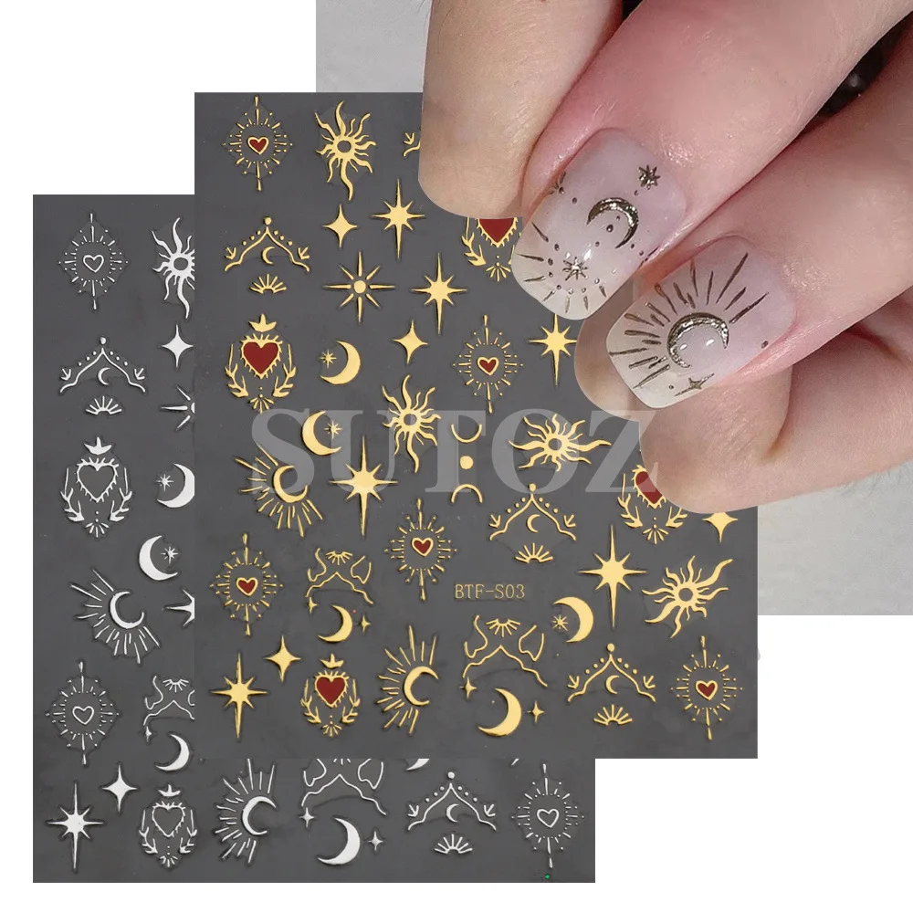 

New Nail Care Sticker Winter Christmas Tree Elk Snowflake Gold And Silver Glitter Powder Back Glue Nail Sticker