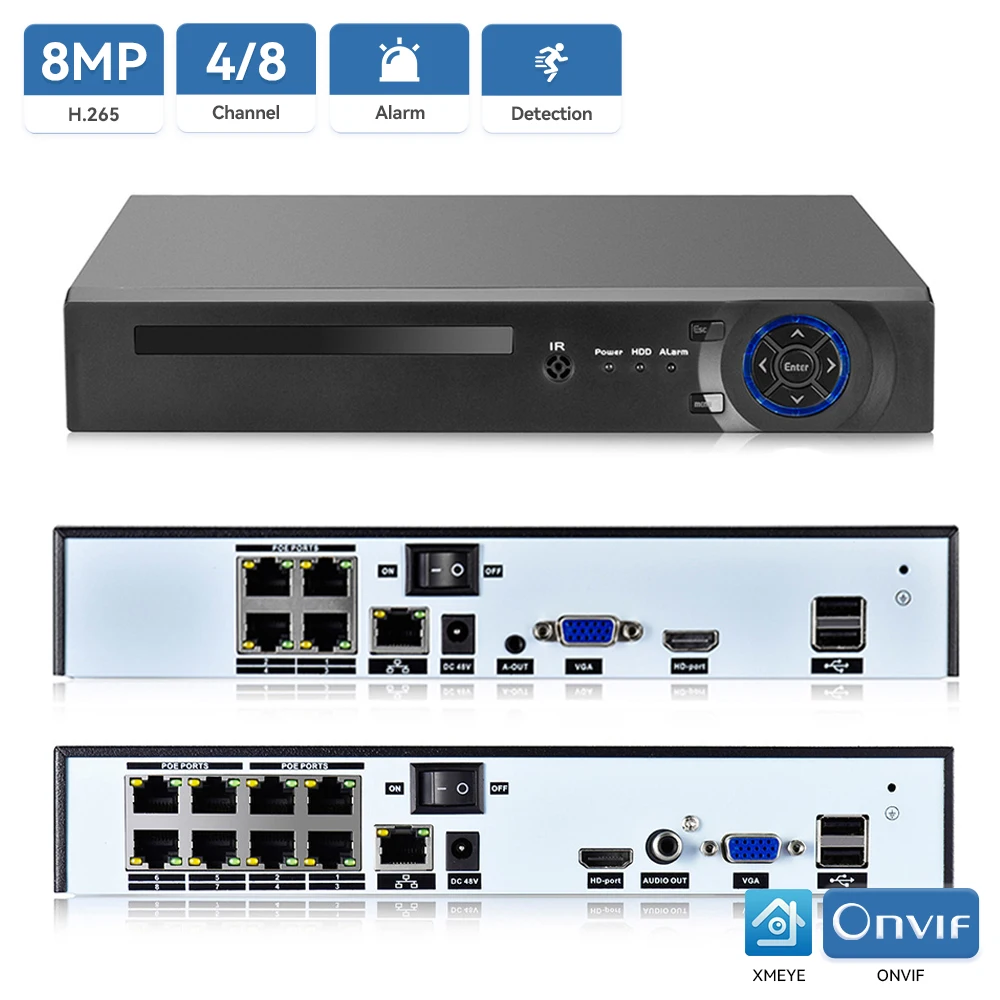 Сетевой Видеорегистратор Hamrolte Nvr H.265 Poe 4*4k/8*4k Ieee802.3af 48v Ip-камера Система 4k Облачное