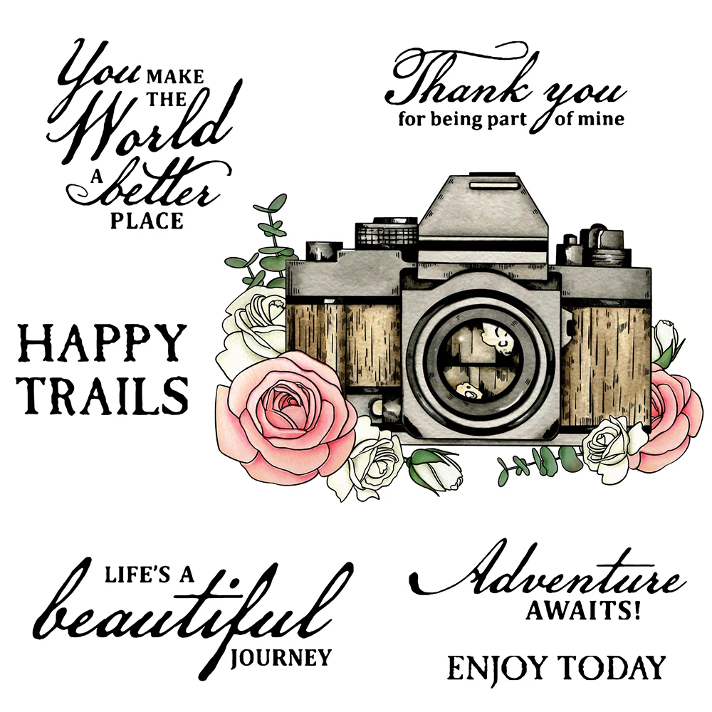 

MangoCraft Love Roses Camera Metal Cutting Dies Clear Stamp Scrapbooking DIY Cut Dies Silicone Stamps For Card Album Decor