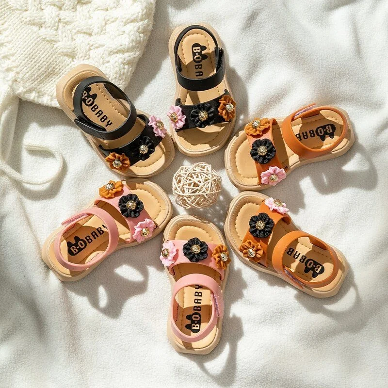 

3D Flowers Baby Girls Sandals PVC Waterproof Summer Sandals Kids Toddler Soft Sole Anti Slip Barefoot Children Beach Shoes