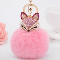 new fashion cute genuine rabbit fur ball plush keychain car key chain ring pendant for bag charm fashion women jewelry trinket