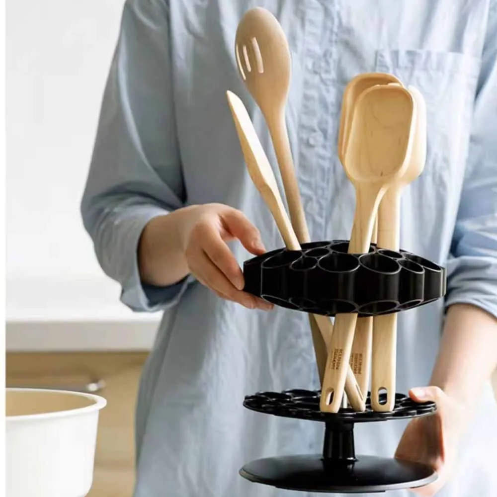 

Kitchen Rack Kitchen Fork Spatula Rack Organizer Home Accessories 360 Degrees Rotating Cabinet Utensils Kitchen Convenience