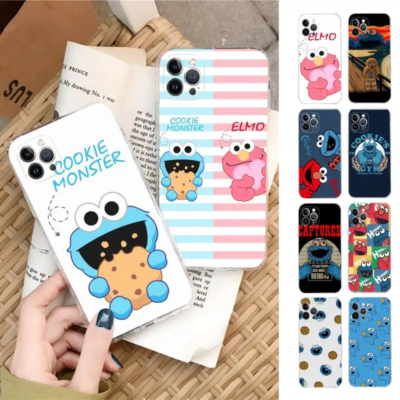 

Cartoon Cute Sesame Cookie Monster Phone Case for iPhone 11 12 13 Mini Pro Max 8 7 6 6S Plus X 5 SE 2020 XR XS Case shell