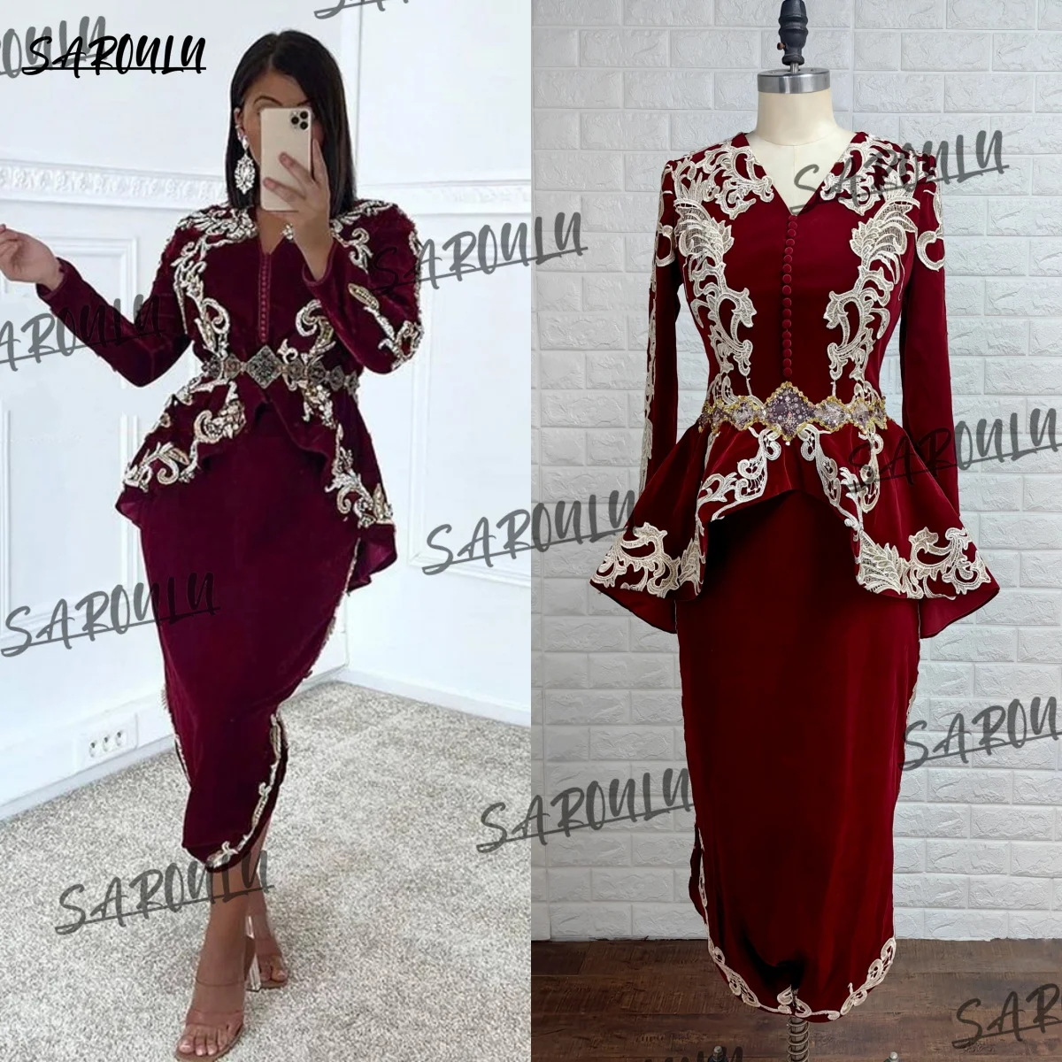 

Modern Tea-length Appliques Evening Dress Romantic V-neck Sheath Cocktail Party Gown Elegant Vestidos De Novia