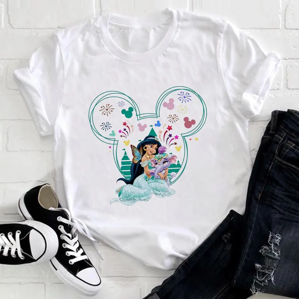 

Disney Beauty and the Beast Women T Shirt Princess Mickey Print Fashion Y2k Clothes Aesthetic Harajuku T-shirts Disneyland Trip