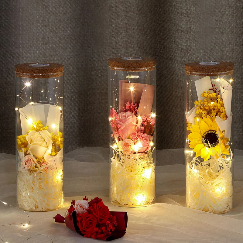 

Искусственные цветы розы в стеклянном покрытии с красочным светодиодным ночником, украшение для свадьбы, подарка, комнаты, Рождественский ...