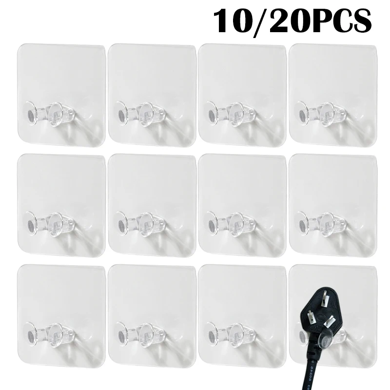 

10/20Pcs Wall Storage Hook Self-Adhesive Power Plug Socket Hooks Hanger Bathroom Towel Coat Storage Rack Kitchen Accessories