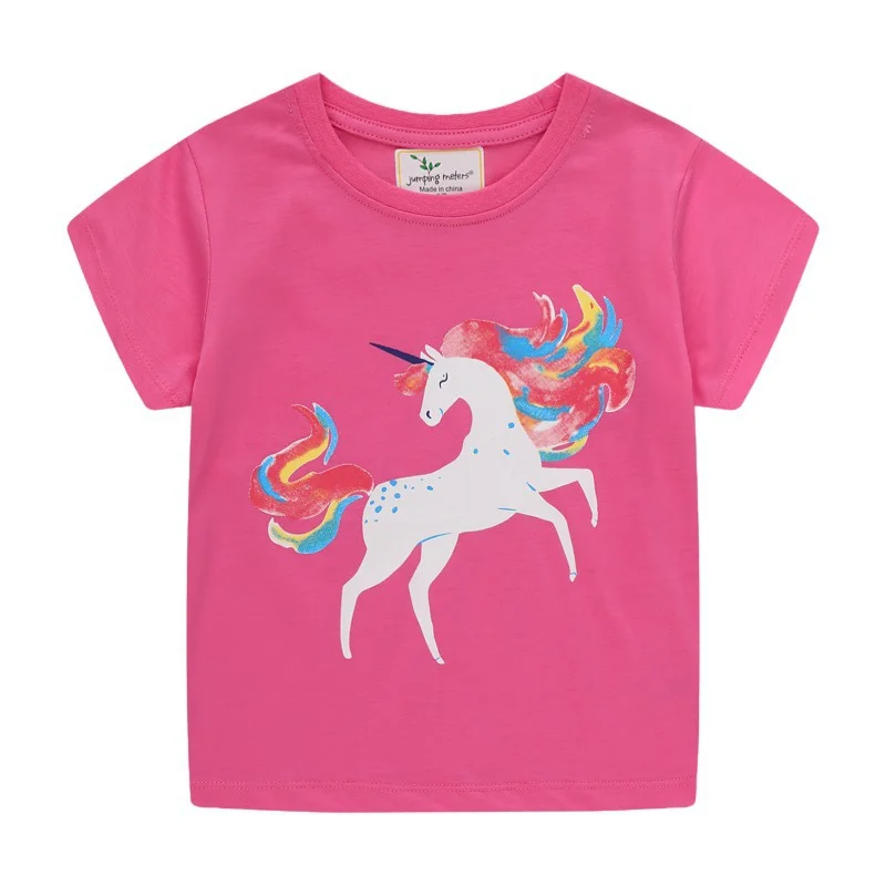 2022 Summer New Children Tee Toddler Kids T-Shirt Soft Breathable Cotton Round-Neck Unicorn Printed Casual Summer Girls 2-7 Year