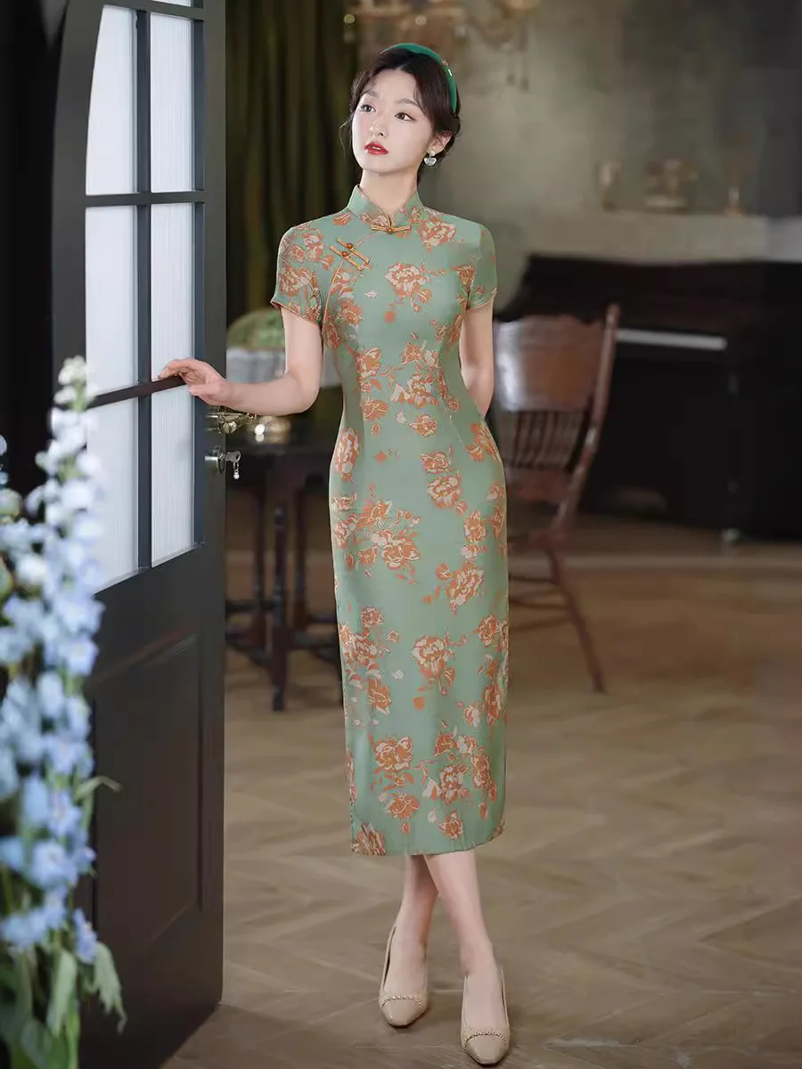 Женское приталенное платье-Ципао средней длины платье в улучшенном стиле Ципао