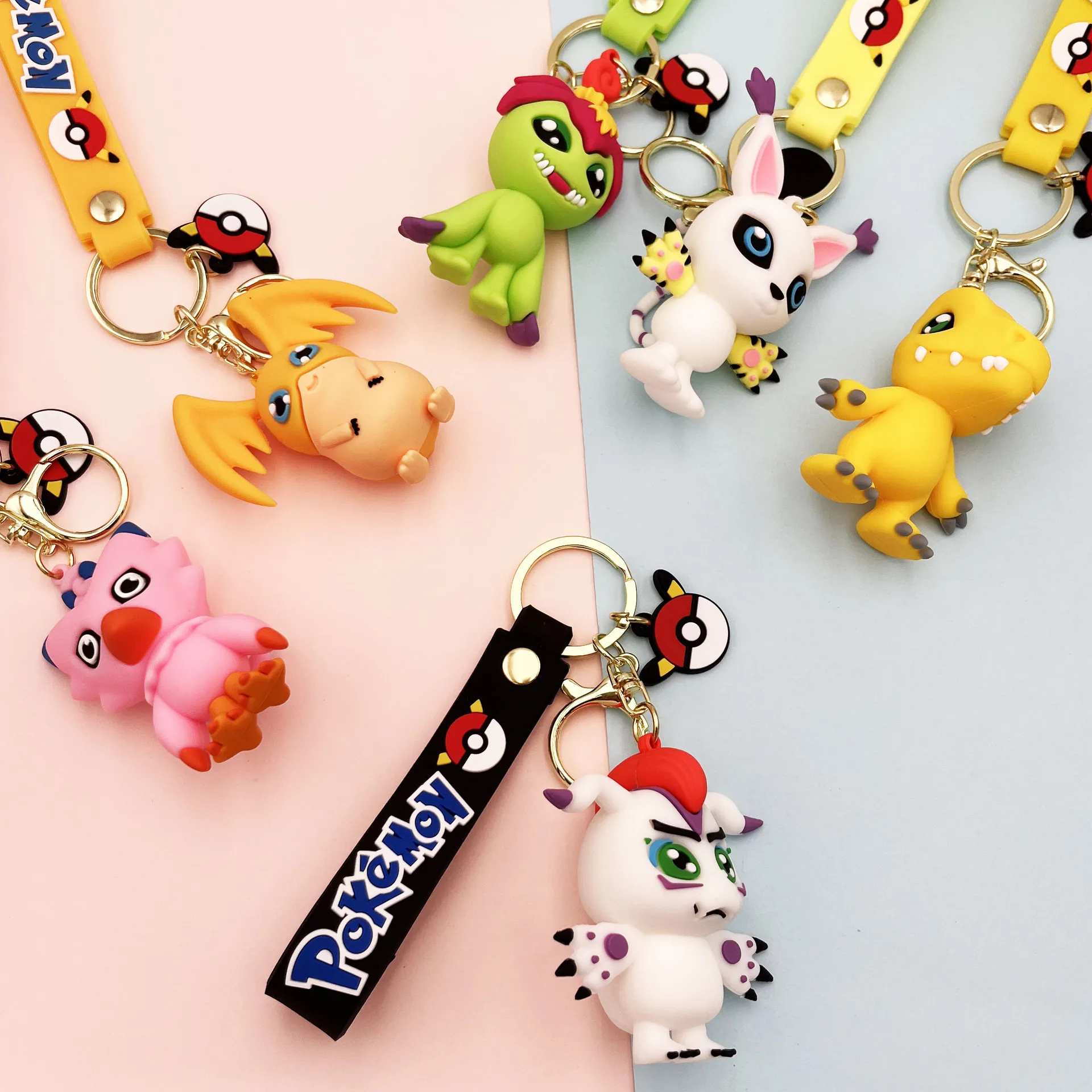 

6 Styles Anime Figure Keychain Digimon Adventure Agumon Gabumon Digital School Keychain Pendant Car Keyring Gift Kid