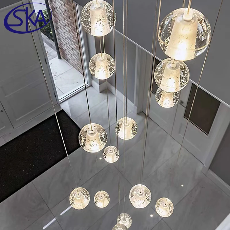 

Modern Led Chandelier Loft Villa Hall Living Room Long Staircase Hanging Lamp Dining Bedroom Kitchen Crystal Ball Lustre Light