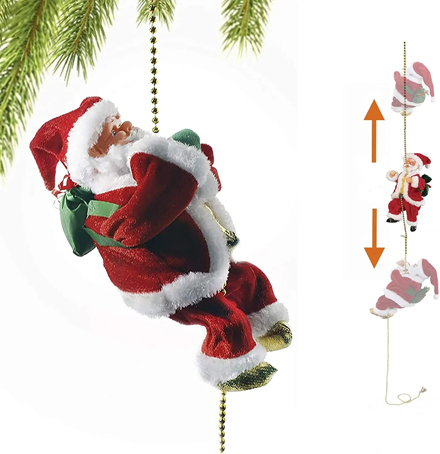 Electric Climbing Ladder Santa Claus Christmas Figurine Ornament Climb Up The Beads and Go Down Repeatedly Kids Toy Gifts New