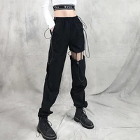 women cargo harem pants side pockets black hip hop casual male female joggers trousers fashion casual streetwear hollow pants