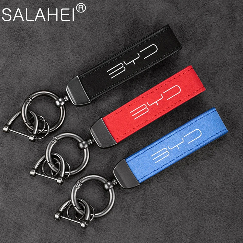 

Car Suede Leather Anti-lost Keychain Metal Keyring Charm For BYD L3 M6 G3 G5 T3 13 F3 F0 S6 S7 Auto Pendant Interior Accessories
