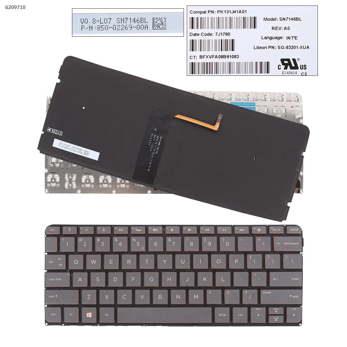 

US Laptop Keyboard for HP 13-v001xx 13-v011dx 13-v021nr 13-v000 13-v001dx 13-v011dx 13 G1 Brown Backlit Without FRAME