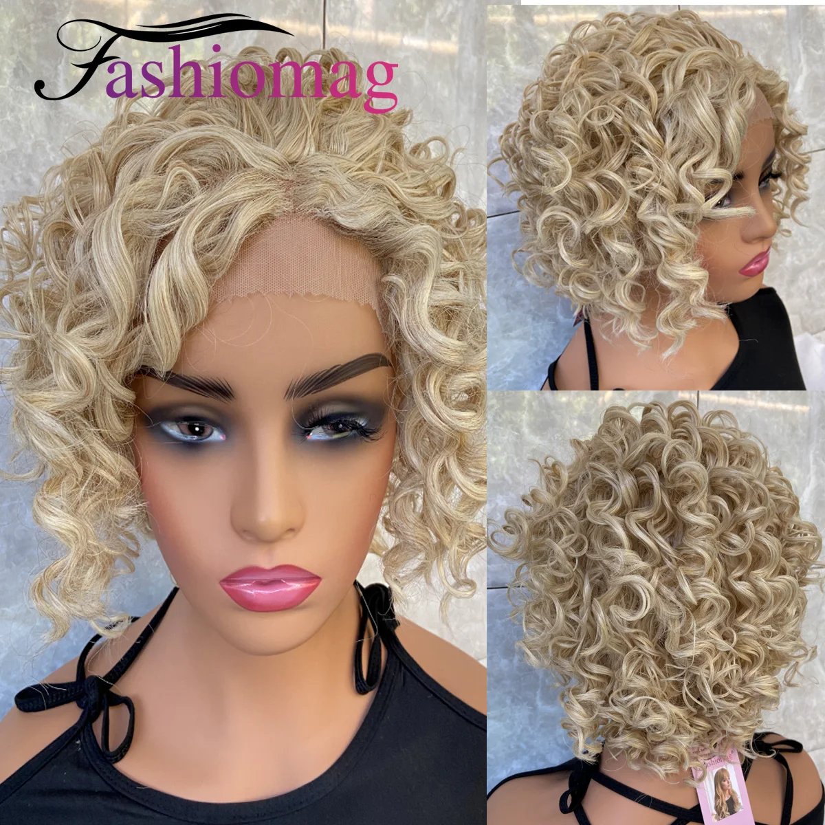 Модная короткая кудрявая прическа кружевные передние человеческие волосы